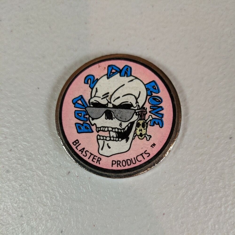 Vintage Bad 2 Da Bone Blaster Products Metal Skull and Glasses Pog Slammer